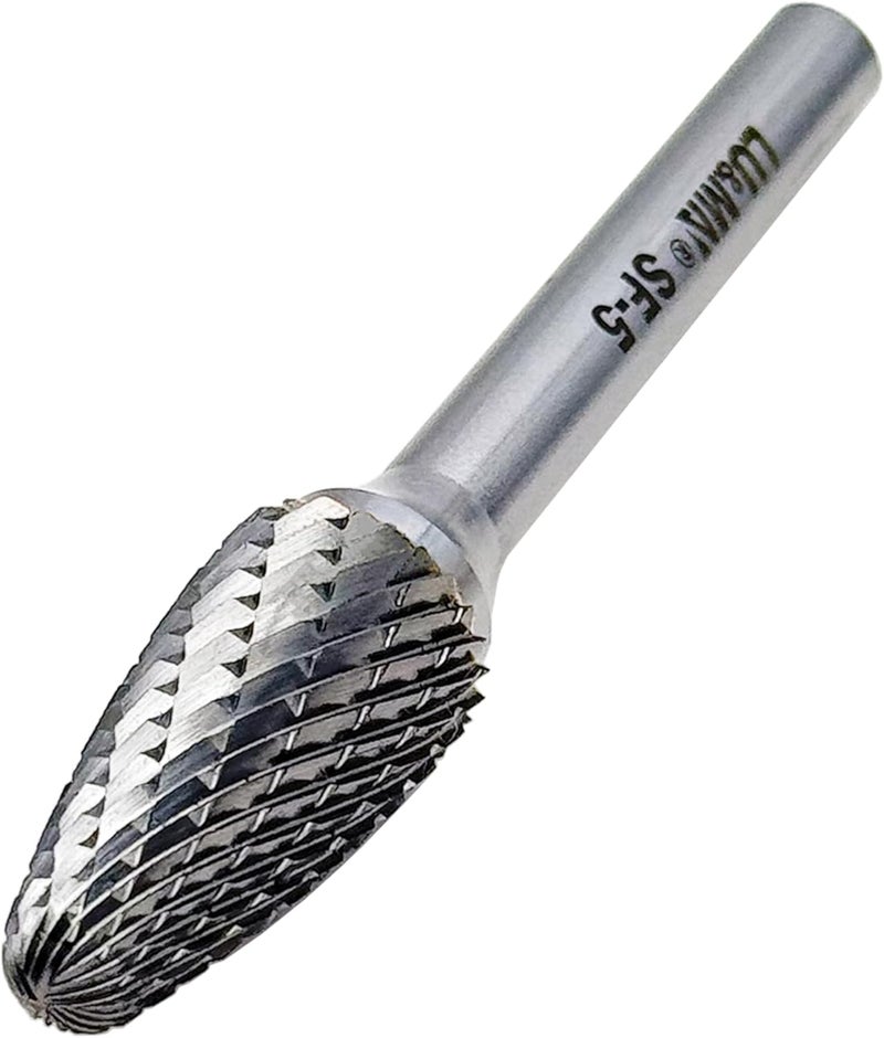 LU&MN SF-5 Tungsten Carbide Burr Tree Shape Radius End Double Cut Rotary Burr File (1/2” Cutter Dia X 1”Cutter Length) with 1/4'' Shank, by - Image 1